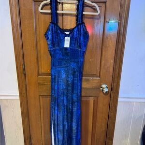 Hot Topic Blue Velvet Sleeveless Dress with slits